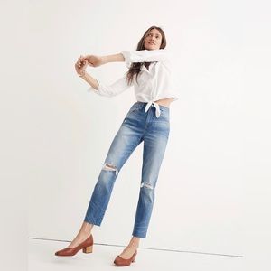 MADEWELL The High-Rise Slim Crop Boyjean: Knee-Rip Edition, size 26